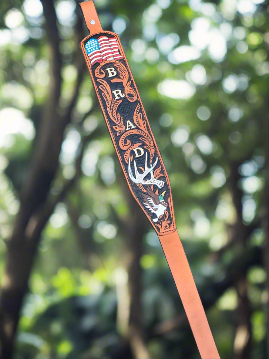 Custom Handmade Tooled Rifle Sling - Personalized