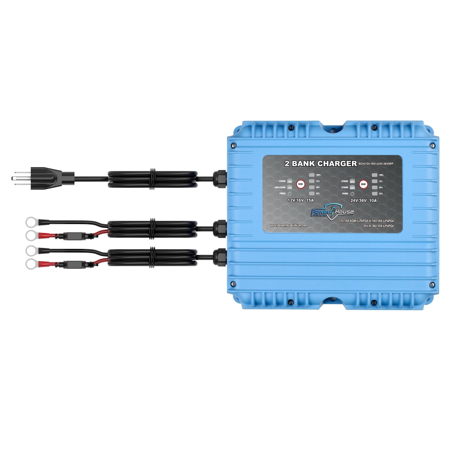 PowerHouse Lithium 12V-16V/24V-36V 2-Bank Waterproof Battery Charger