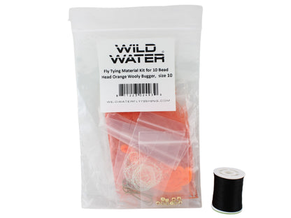 Bead Head Orange Wooly Bugger Fly Tying Material Kit, size 10 | Wild Water Fly Fishing