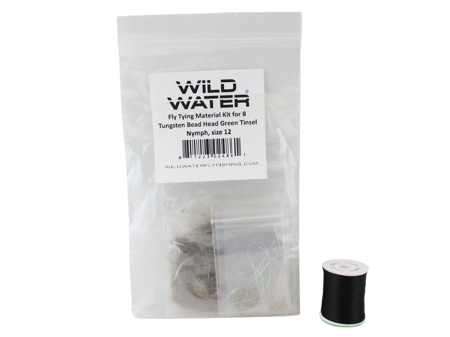 Tungsten Bead Head Green Tinsel Nymph Fly Tying Material Kit, size 12 | Wild Water Fly Fishing