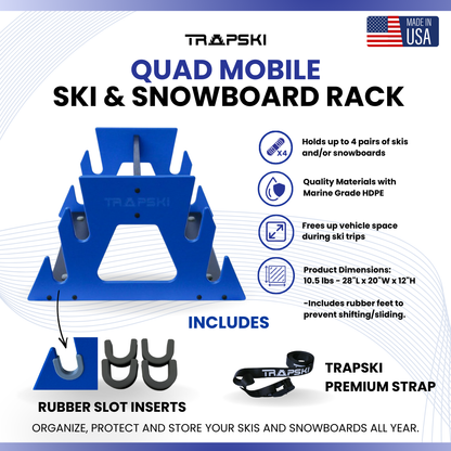 TRAPSKI QUAD Mobile All Mountain Ski and Standard Stance Snowboard Rack