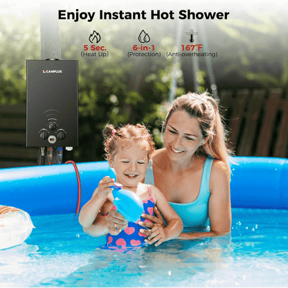 Camplux 2.64 GPM Propane Portable Gas Water Heater With Digital Display, Black