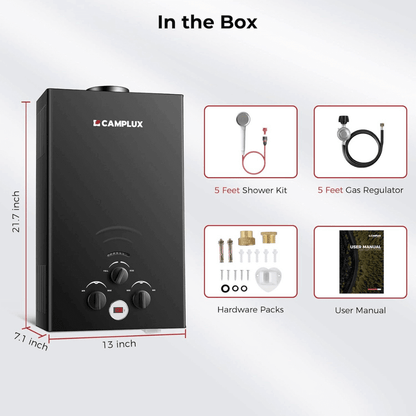 Camplux 2.64 GPM Propane Portable Gas Water Heater With Digital Display, Black