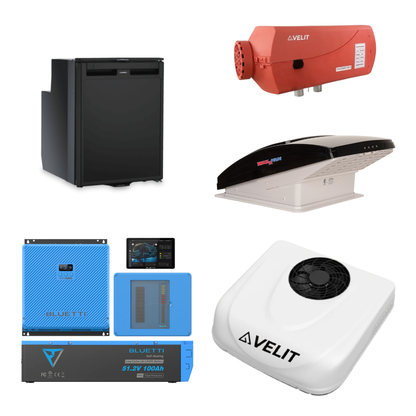 BLUETTI 5kWh RVSolar 48V Power System + VELIT 2000R 48V A/C + VELIT Air Heater + Dometic CRX 80U + Vent Fan