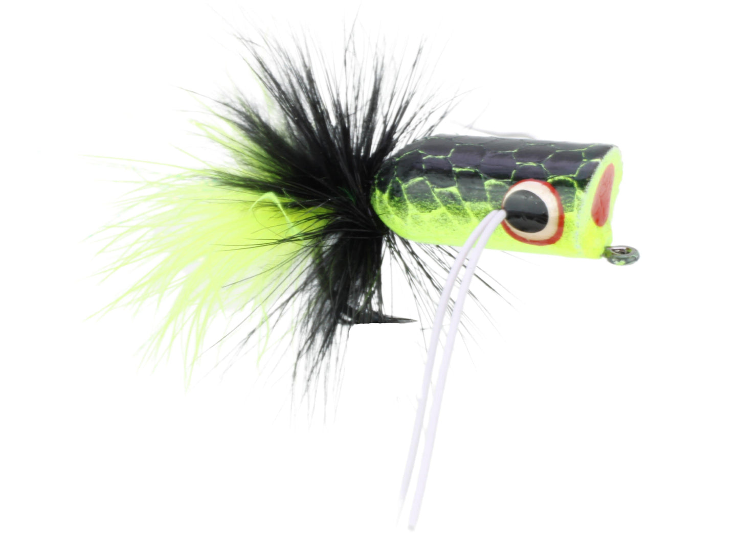 Bass Popper, Size 2 | Chartreuse and Black | Qty. 4 | Wild Water Fly Fishing