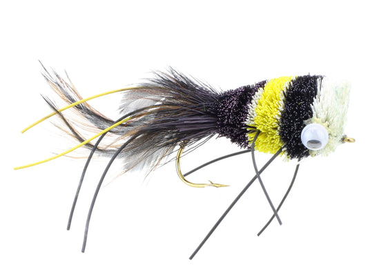 Deer Hair Bass Bug, Size 2 | Black | Yellow | White | Qty. 2 | Wild Water Fly Fishing