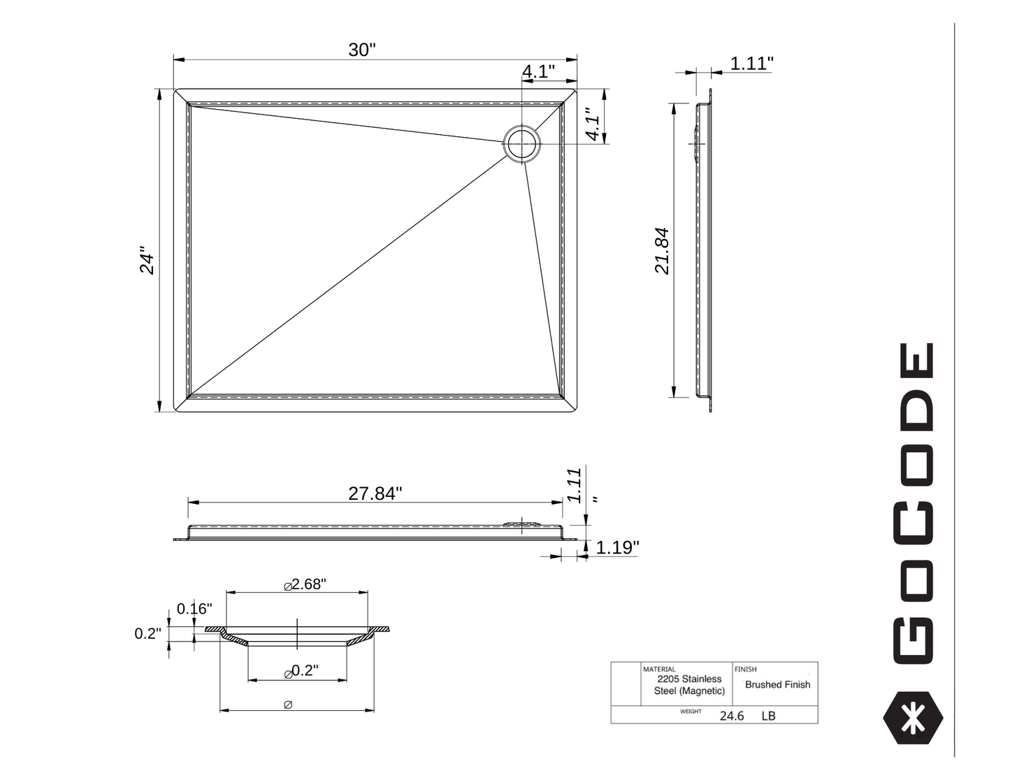 Tetravan In-Floor Shower Pan STAINLESS STEEL