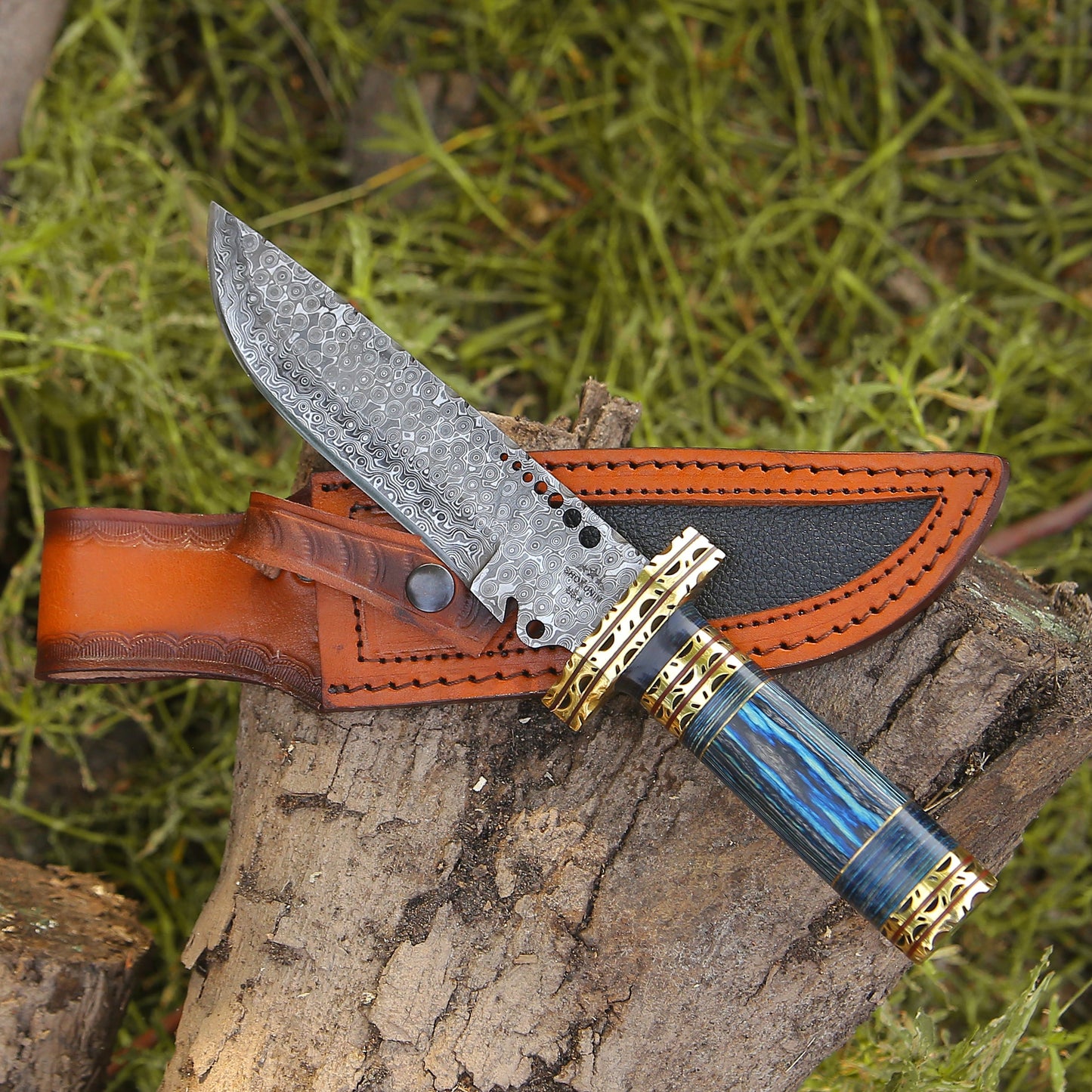 Shadowblade Damascus Steel Bowie Knife with Pakkawood Handle & Sheath