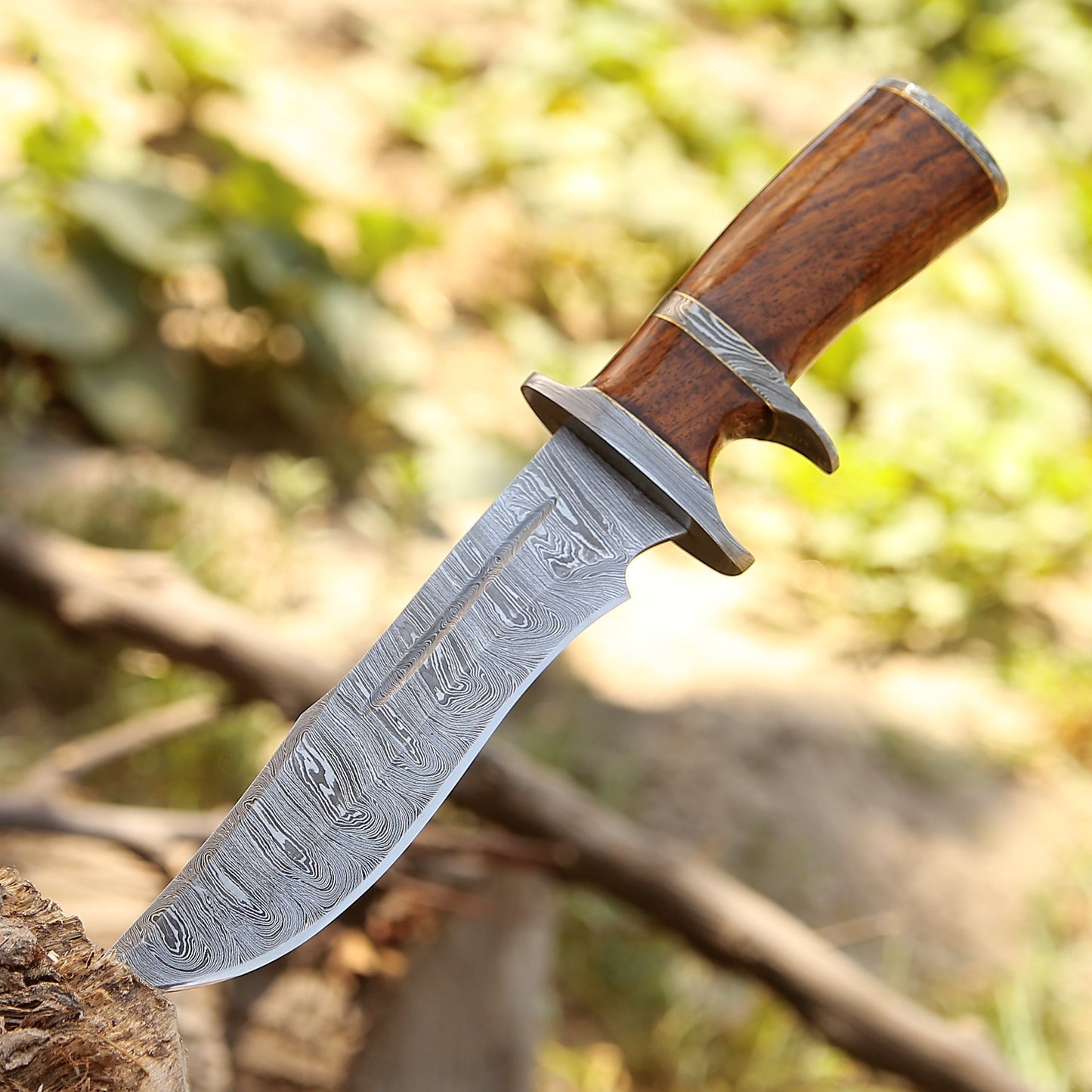 Raider Damascus Steel Bowie Knife with Exotic Rose Wood Handle & Sheath