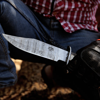 Wildfire Damascus Bowie Knife with Stag Horn Handle