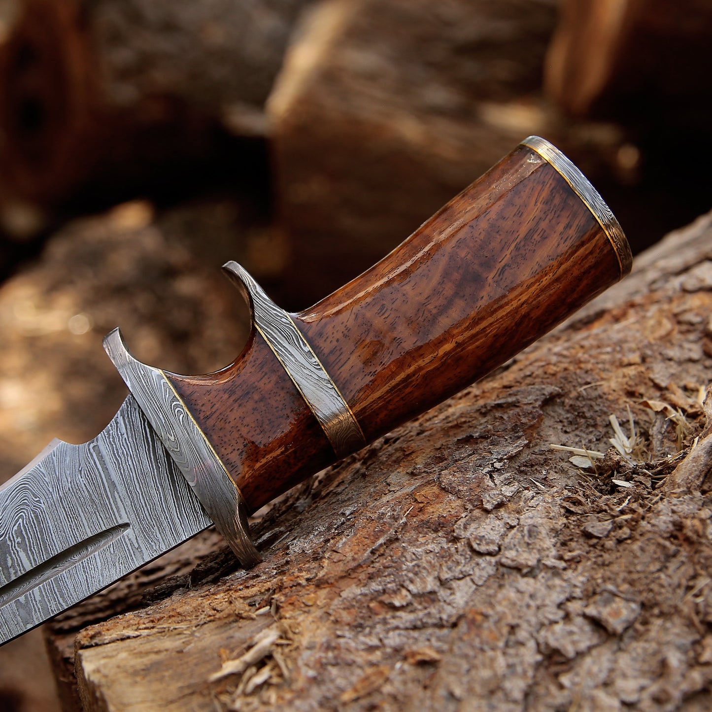 Raider Damascus Steel Bowie Knife with Exotic Rose Wood Handle & Sheath