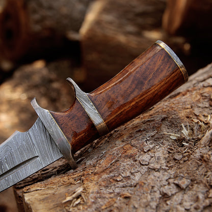 Raider Damascus Steel Bowie Knife with Exotic Rose Wood Handle & Sheath