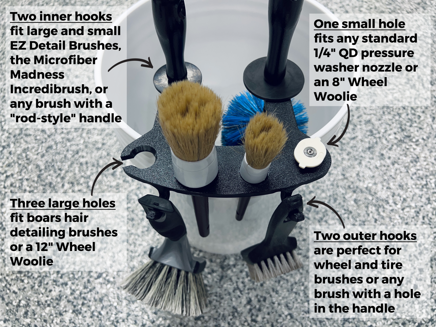 BucketCaddy - Wheel, Tire, & Detailing Brush Organizer for 5-gallon and 6-gallon Car Wash Buckets