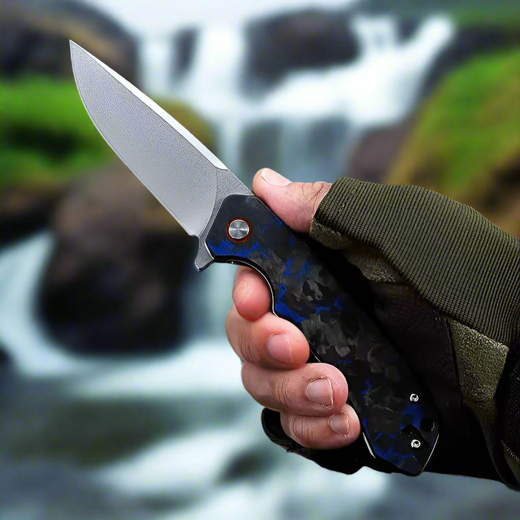 Ranger D2 Steel EDC Pocket Knife with G10 Handle & Leather Case