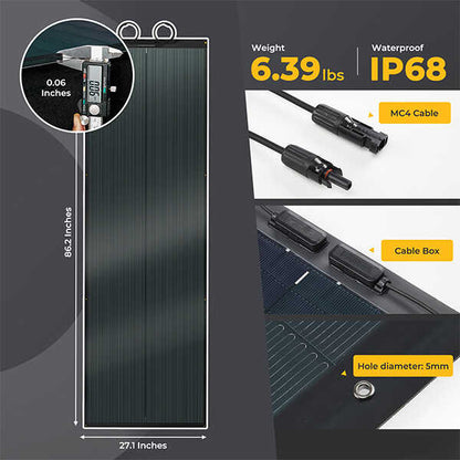 BougeRV Yuma 200W CIGS Thin-film Flexible Solar Panel with Pre-Punched Holes