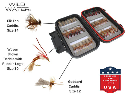 Caddis Fly Assortment, 36 Flies | Fly Box | Wild Water Fly Fishing