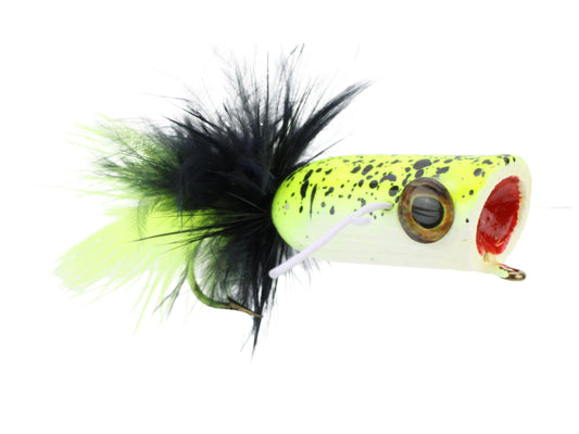 Mini Bass Popper, Size1/0 | Chartreuse Tiger | Qty. 4 | Wild Water Fly Fishing