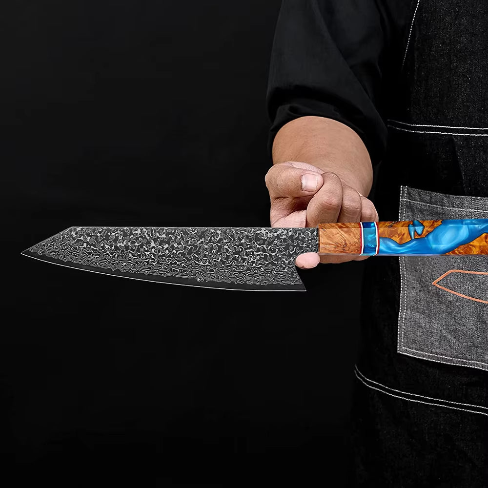 Serene Chef Knife with Exotic Olive Wood Burl & Resin Handle