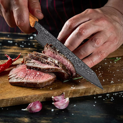 Serene Chef Knife with Exotic Olive Wood Burl & Resin Handle