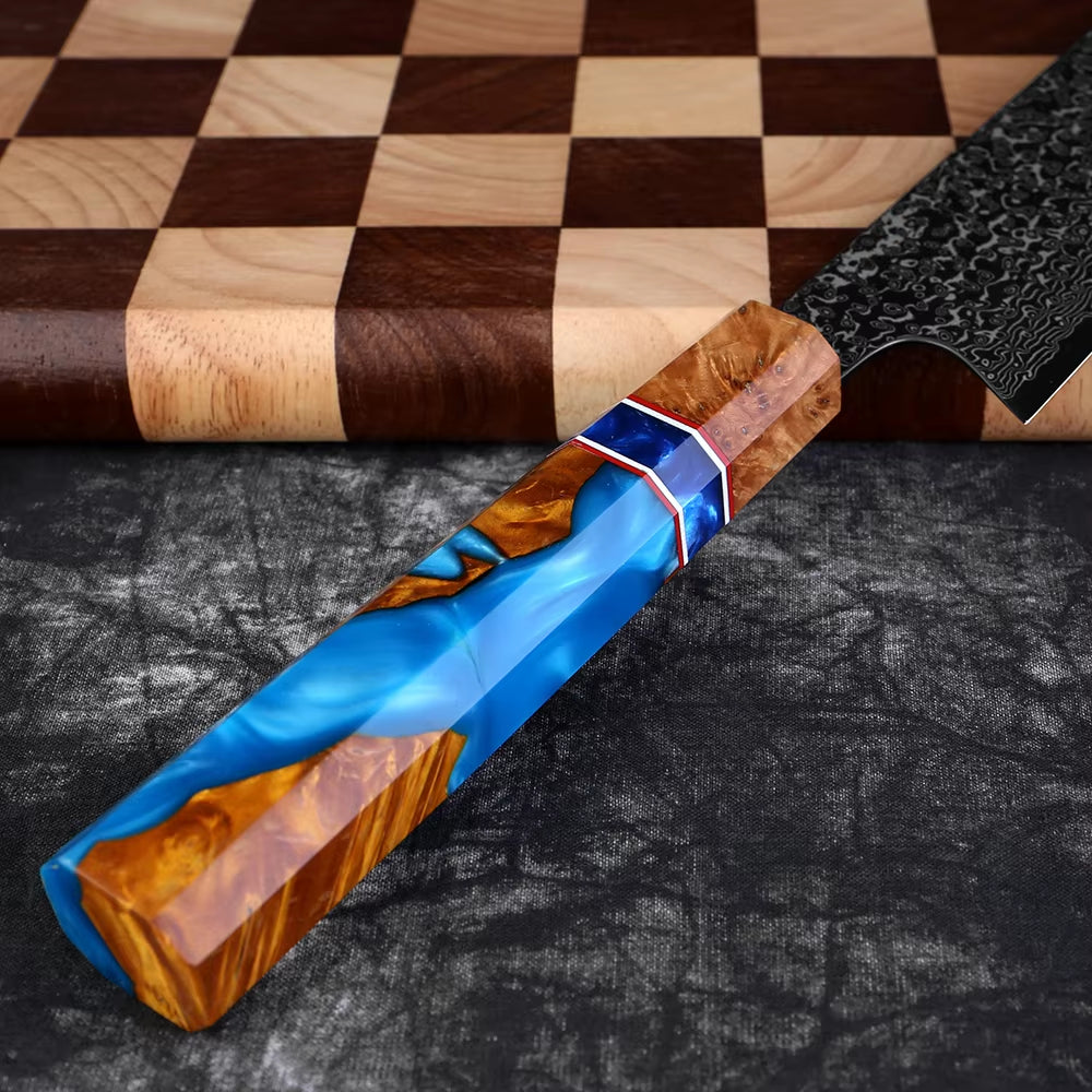 Serene Chef Knife with Exotic Olive Wood Burl & Resin Handle