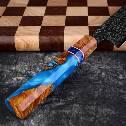 Serene Chef Knife with Exotic Olive Wood Burl & Resin Handle