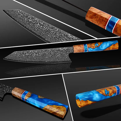 Serene Chef Knife with Exotic Olive Wood Burl & Resin Handle