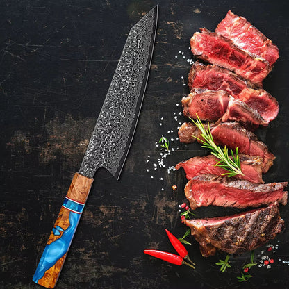 Serene Chef Knife with Exotic Olive Wood Burl & Resin Handle