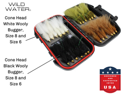 Cone Head Wooly Bugger Fly Assortment, 24 Flies | Fly Box | Wild Water Fly Fishing