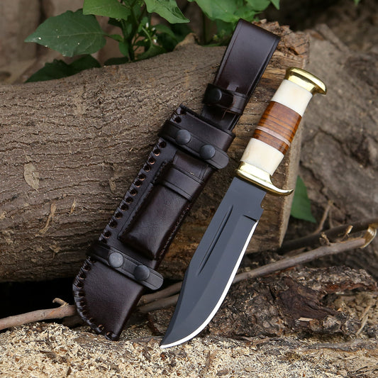 Vindicator Custom Bowie Knife with Bone & Stacked Leather Handle