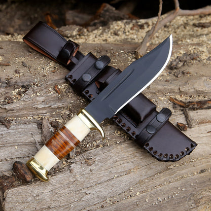 Vindicator Custom Bowie Knife with Bone & Stacked Leather Handle