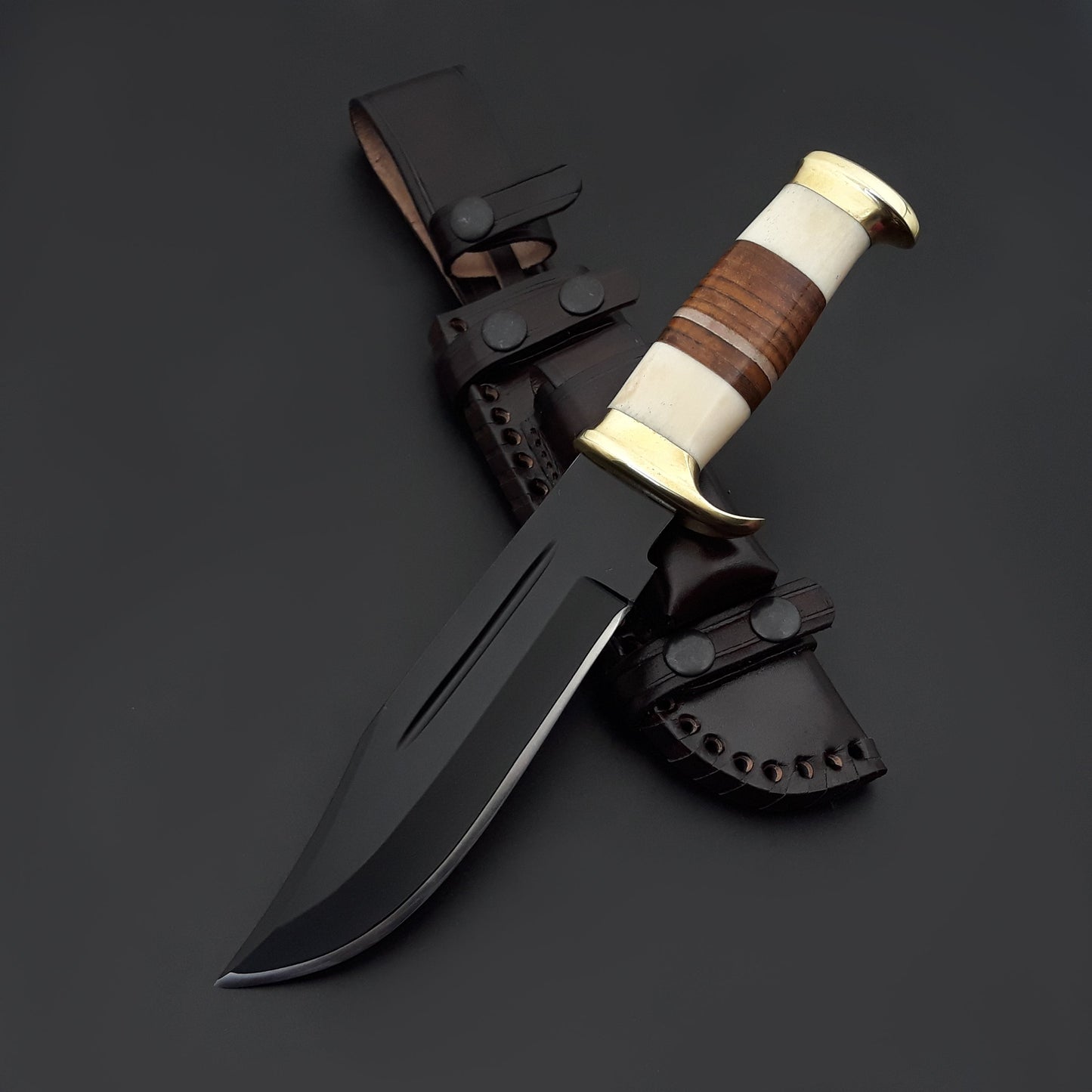 Vindicator Custom Bowie Knife with Bone & Stacked Leather Handle