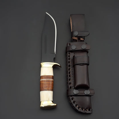 Vindicator Custom Bowie Knife with Bone & Stacked Leather Handle