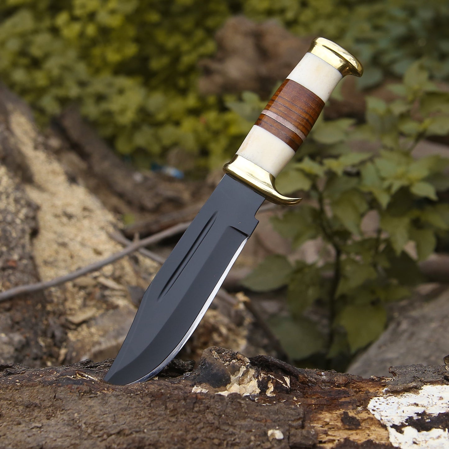 Vindicator Custom Bowie Knife with Bone & Stacked Leather Handle