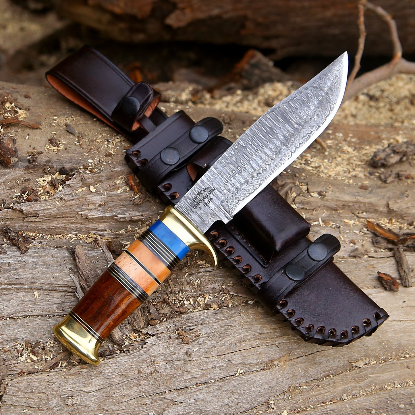 Skywalker Custom Hunting Knife with Bone & Wood Composite Handle