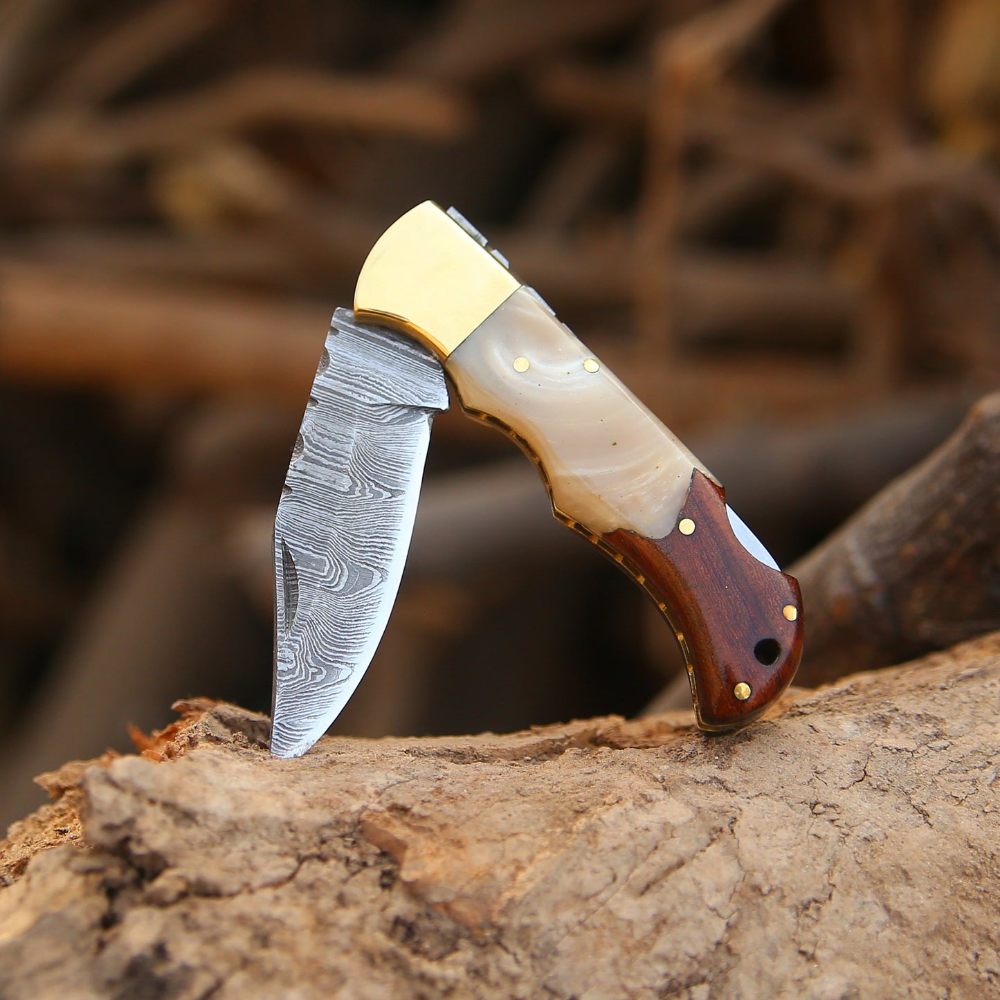 Expedition Custom Pocket Knife with Exotic Rose Wood & Resin Scales