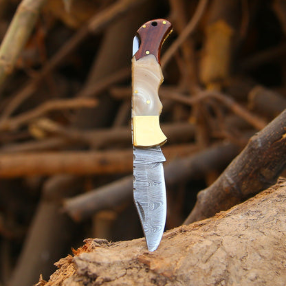 Expedition Custom Pocket Knife with Exotic Rose Wood & Resin Scales