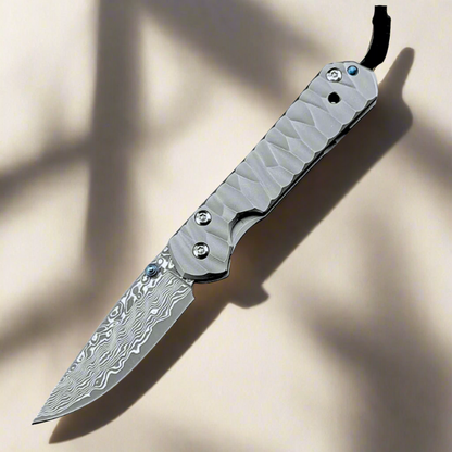 Diamond Japanese EDC Pocket Knife with VG10 Damascus Blade, Titanium Handle & Sheath