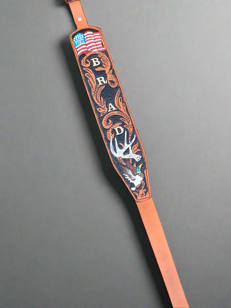 Custom Handmade Tooled Rifle Sling - Personalized