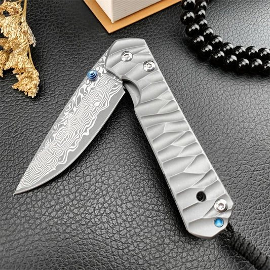 Diamond Japanese EDC Pocket Knife with VG10 Damascus Blade, Titanium Handle & Sheath