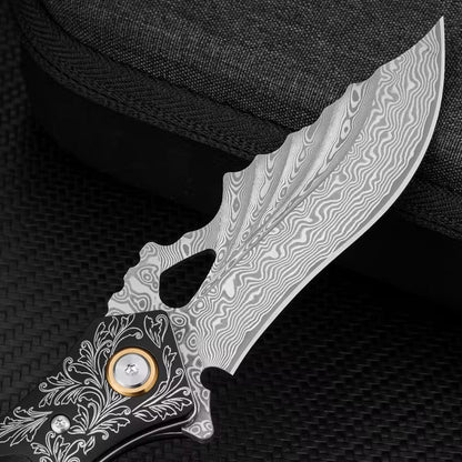 Specter Handmade Japanese VG10 Damascus Pocket Knife with Sheath & Ebony Wood Handle