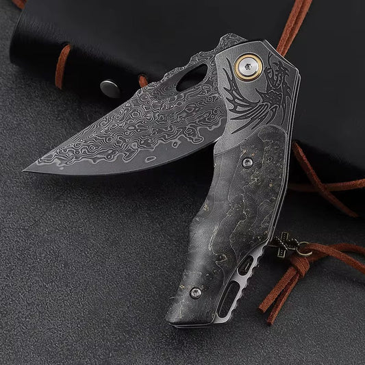 Galaxy Japanese Damascus Folding Pocket Knife with Maple Burl Wood Handle
