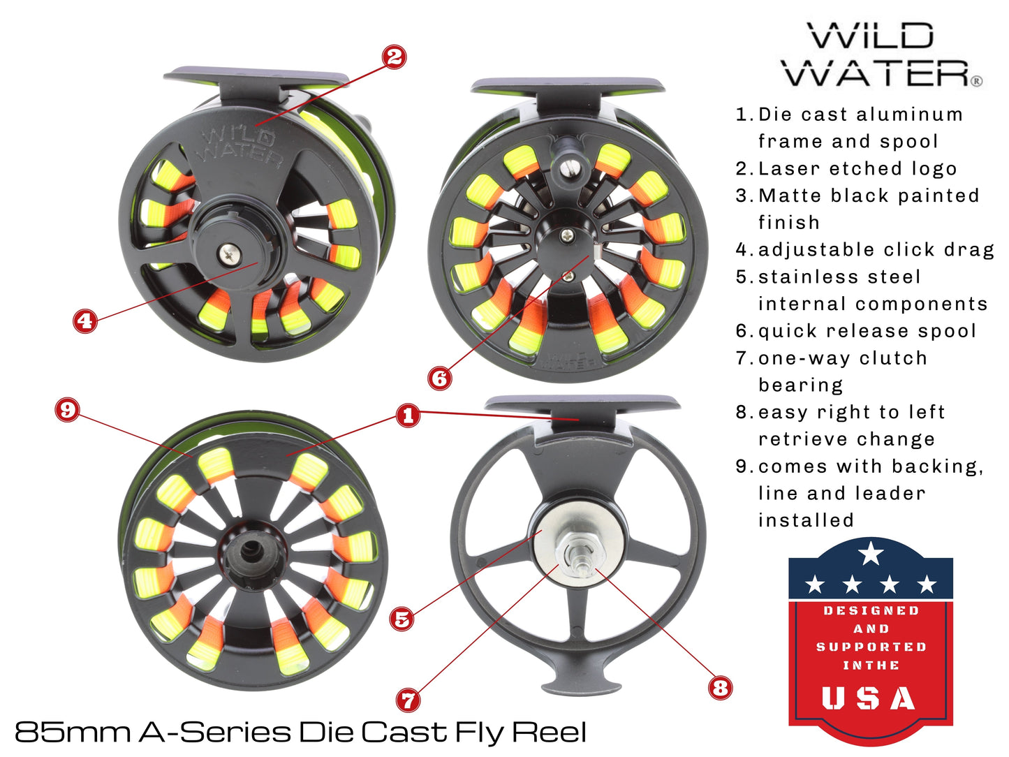 Die Cast 5 Weight or 6 Weight Fly Reel, Floating WF 5wt Line | 20# Backing | 5X Leader | Wild Water Fly Fishing