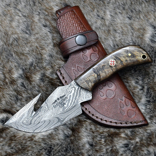 Master Gut Hook Knife with Ram Horn and Turquoise Handle