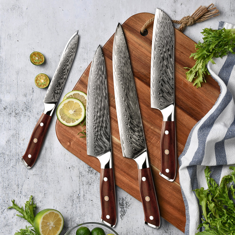 Splendor Knife Set 4 Piece VG10 Damascus Steel with Pakkawood Handle & Sheath
