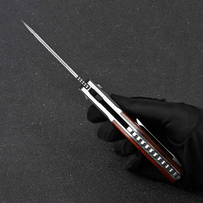 Ironbark Japanese Pocket Knife With VG-10 Damascus & Exotic Red Sandalwood Handle, Clip & Sheath