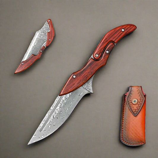 Hera Japanese VG10 Slider Damascus Pocket Knife with Exotic Red Sandal Wood Handle