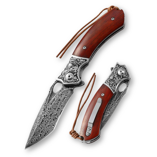 Magnum VG10 Damascus Pocket Knife with Exotic Red Sandal Wood Handle