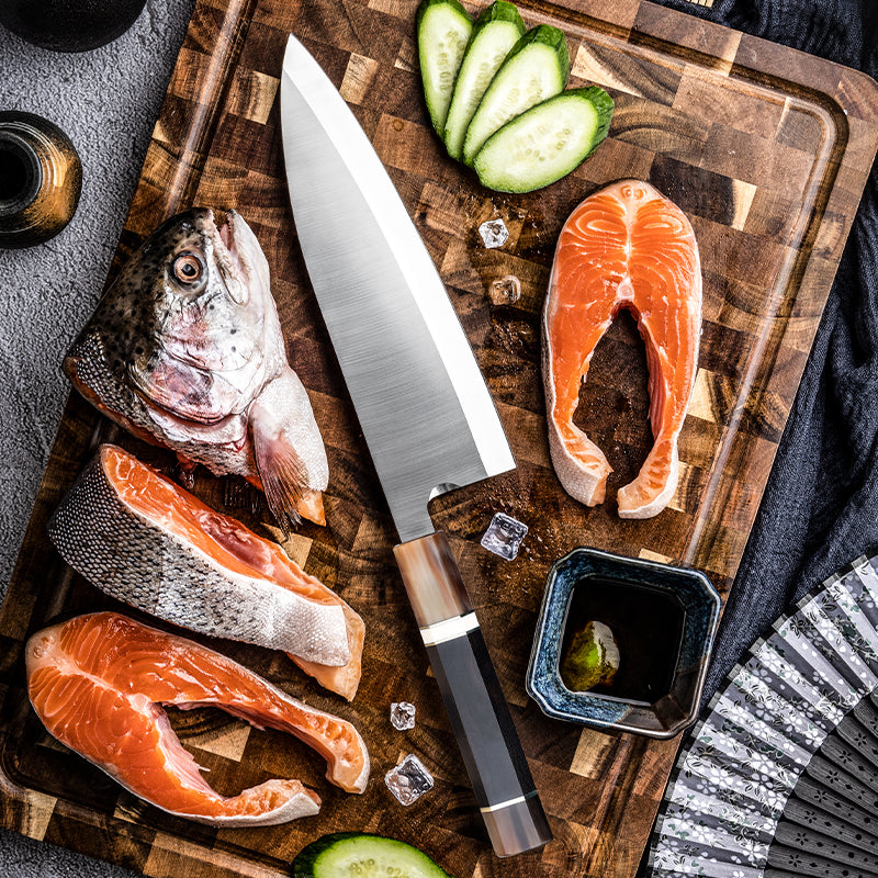 Crystal Damascus Chef's Knife with Exotic Ebony Wood Handle