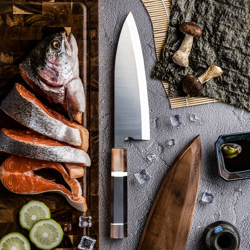 Crystal Damascus Chef's Knife with Exotic Ebony Wood Handle