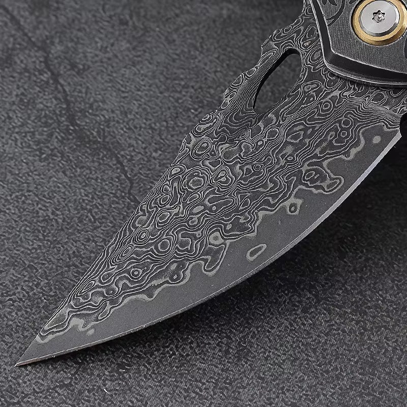 Galaxy Japanese Damascus Folding Pocket Knife with Maple Burl Wood Handle